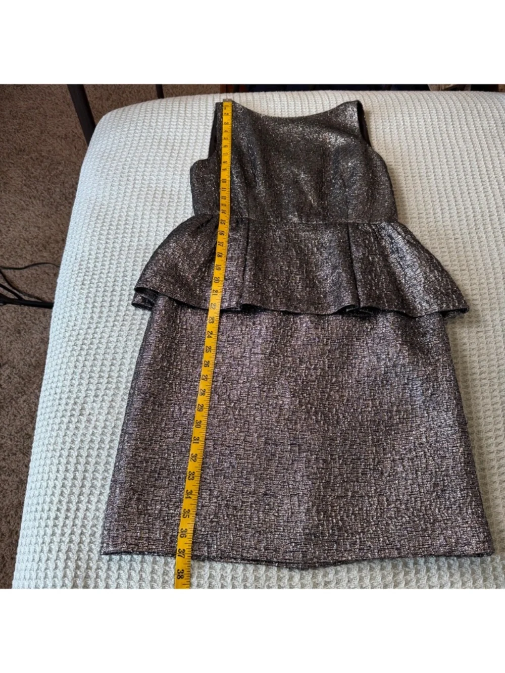 Kate Spade Andi Metallic Peplum Cocktail Dress Womens 8 Black Silver Formal